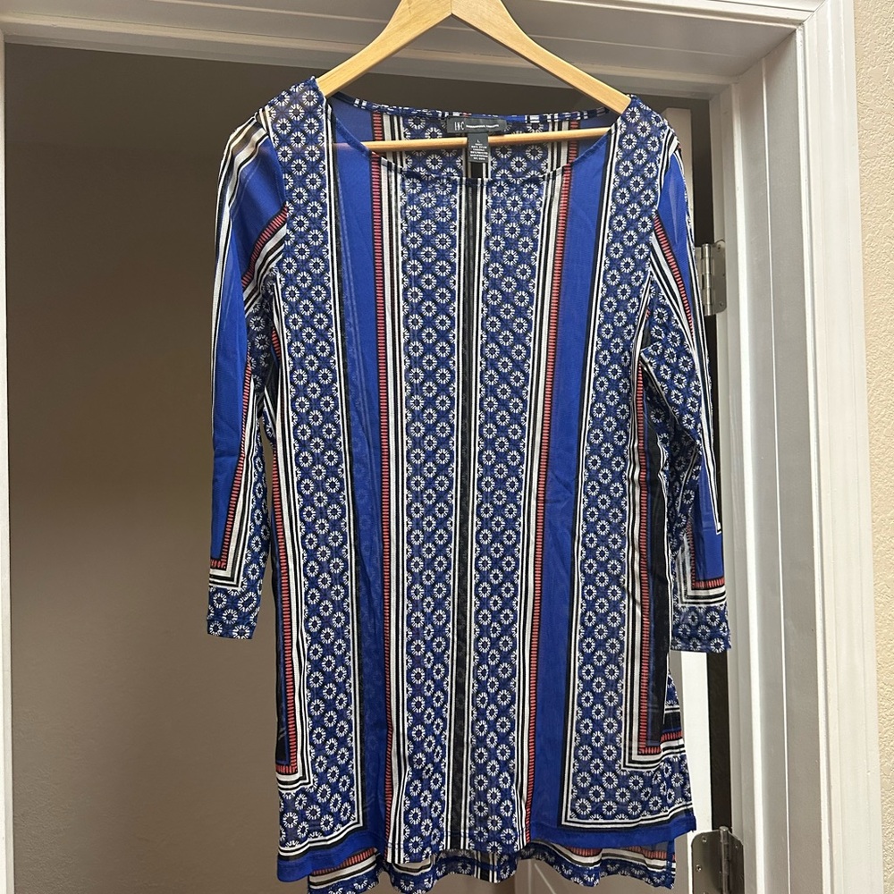 INC International Concepts Blue 3/4 Sleeve Crew Neck blouse